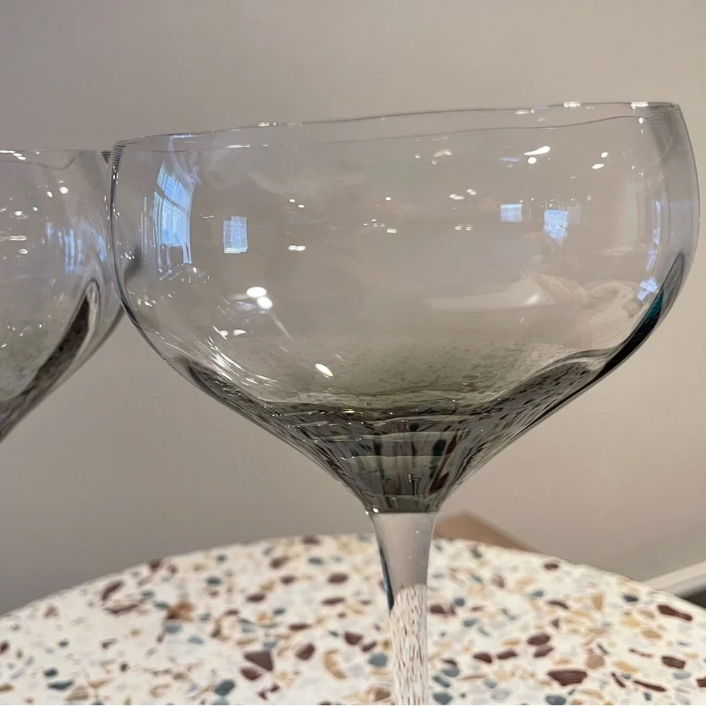 Pair (2) Sur la Table Smoke and Clear Wine Glasses | Signed | EUC